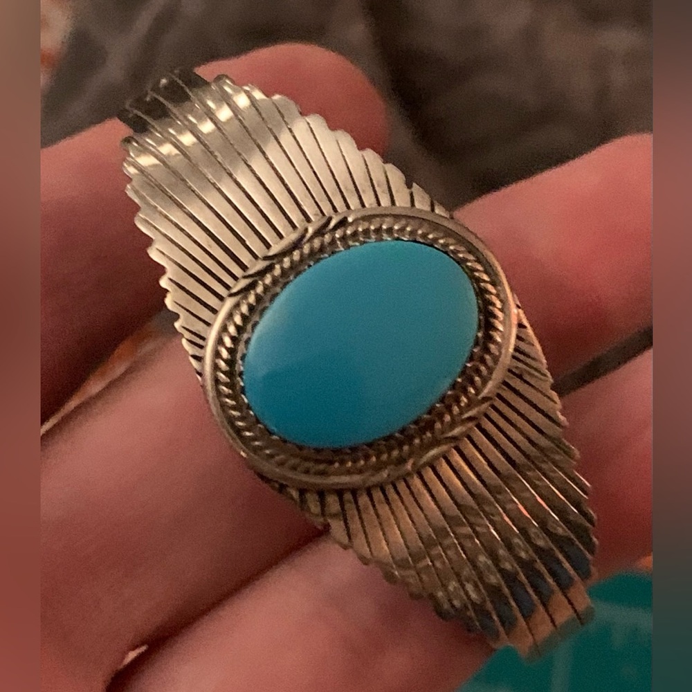 Vintage Navajo Turquoise Cuff Bracelet Signed JM 16.28 grams